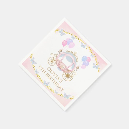 Serviette En Papier Pink Princess Carriage Girl Anniversaire (Coin)