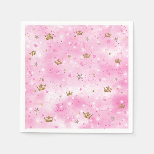 Serviette En Papier Pink Princess Hearts Stars & Crowns Fête d'anniver (Devant)