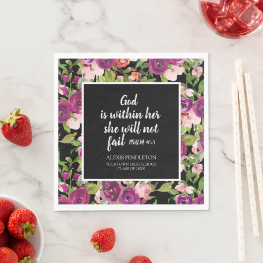 Serviette En Papier Pink Purple Floral Christian Graduation Classe de (En situation)