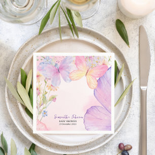 Serviette En Papier Pink Purple Floral Oh Baby Butterfly Baby shower