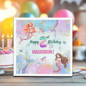 Serviette En Papier Pink Purple Glitter Mermaids 2nd Birthday Party