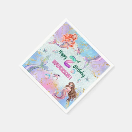 Serviette En Papier Pink Purple Glitter Mermaids 2nd Birthday Party (Coin)