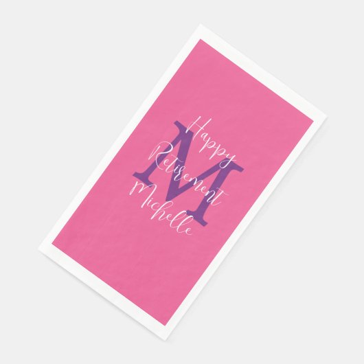 Serviette En Papier Pink Purple White Retraite Nom du parti Monogramme (Coin)