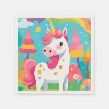 Pink Rainbow Unicorn Anniversaire Napkin