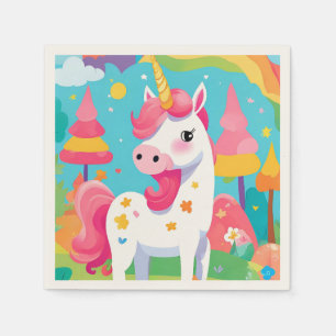 Serviette En Papier Pink Rainbow Unicorn Anniversaire Napkin