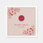 Serviette En Papier Pink Red Floral Monogram Wedding (Devant)