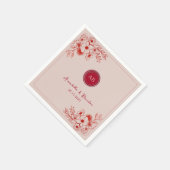 Serviette En Papier Pink Red Floral Monogram Wedding (Coin)