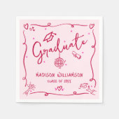 Serviette En Papier Pink Red Hand Drawn Doodles Style Graduation Retro (Devant)