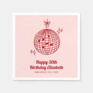 Serviette En Papier Pink & Red Retro Disco Ball Anniversaire