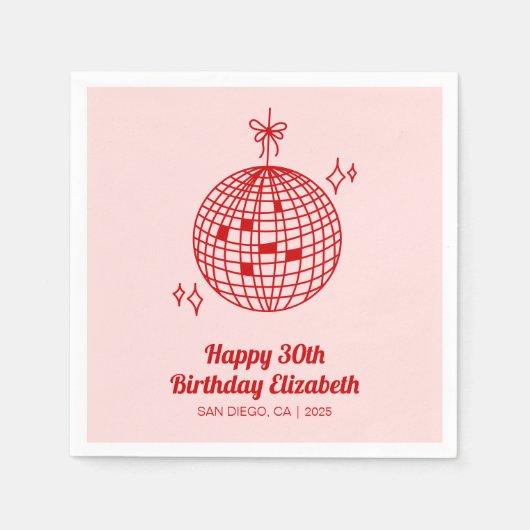 Serviette En Papier Pink & Red Retro Disco Ball Anniversaire (Devant)