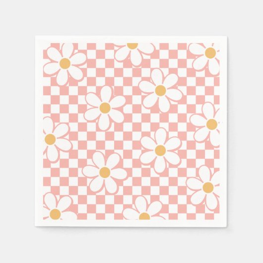 Serviette En Papier Pink Retro Checker Daisy anniversaire (Devant)