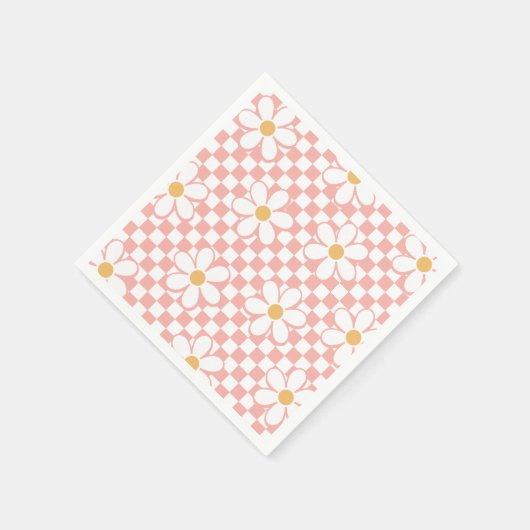 Serviette En Papier Pink Retro Checker Daisy anniversaire (Coin)