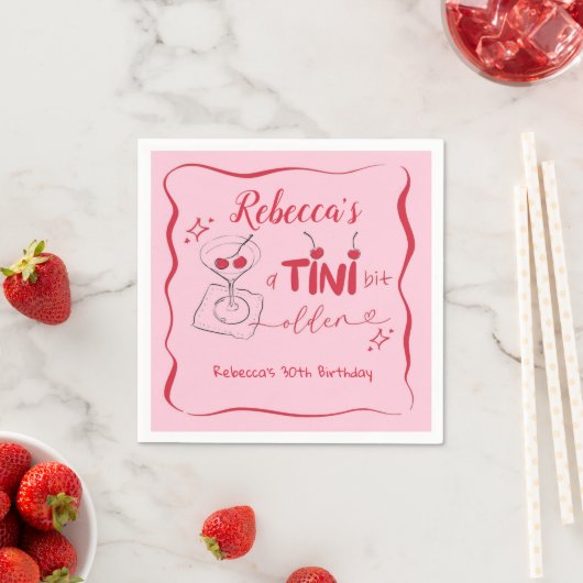 Serviette En Papier Pink Retro Cherry Tini Bit Papier Ancien Napkin (En situation)