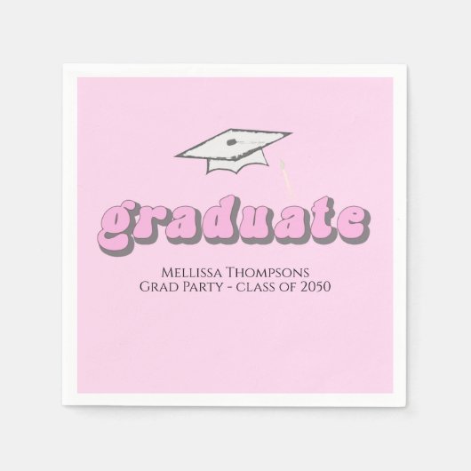 Serviette En Papier Pink Retro Graduation Party Custom Cocktail (Devant)