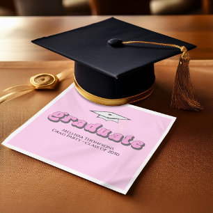 Serviette En Papier Pink Retro Graduation Party Custom Cocktail