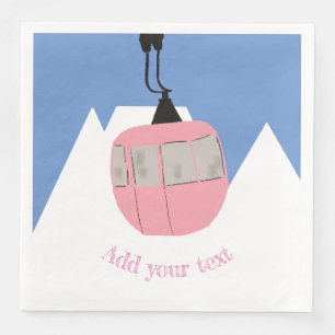 Serviette En Papier Pink Retro Ski Ascenseur Ski Snow Mountain