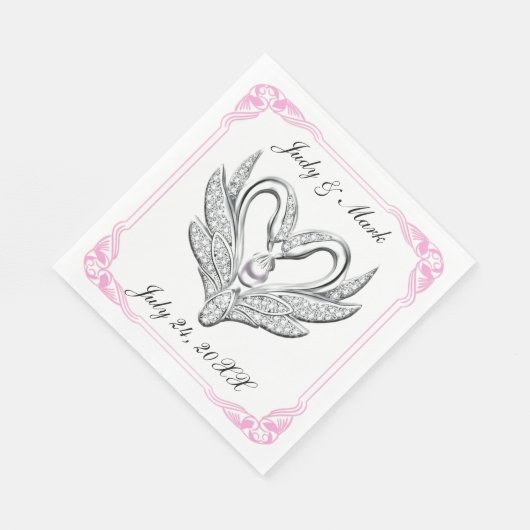 Serviette En Papier Pink Ribbon Silver Swans Papier serviettes (Coin)