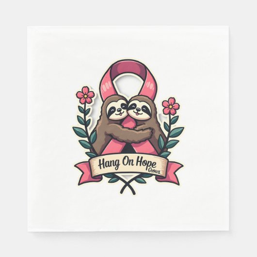 Serviette En Papier Pink Ribbon Sloth Support Vintage Awareness Art (Devant)