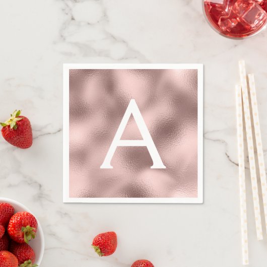 Serviette En Papier Pink Rose Gold Foil & Étincelle Monogram Anniversa (En situation)