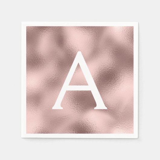 Serviette En Papier Pink Rose Gold Foil & Étincelle Monogram Anniversa (Devant)