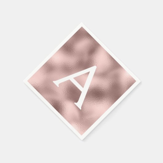 Serviette En Papier Pink Rose Gold Foil & Étincelle Monogram Anniversa (Coin)