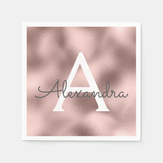 Serviette En Papier Pink Rose Gold Foil & Étincelle Monogram Anniversa (Devant)