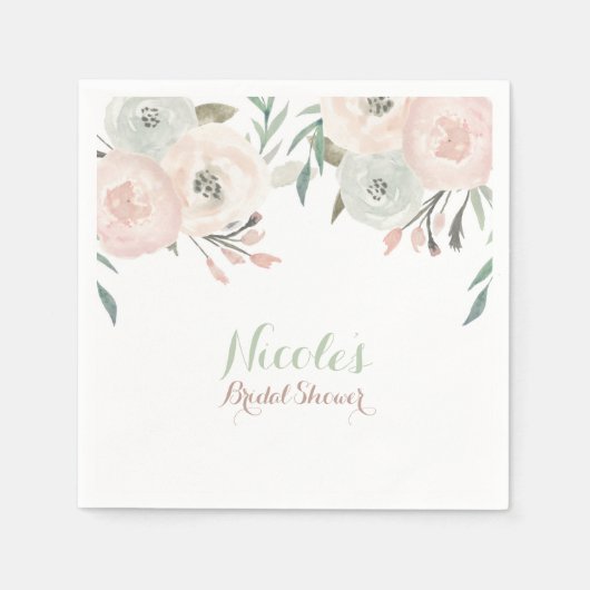 Serviette En Papier Pink & Sage Mint Vert Moderne Floral Élégant (Devant)