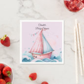 Serviette En Papier Pink Sailboat Baby shower Nautique Papier Napkins (En situation)