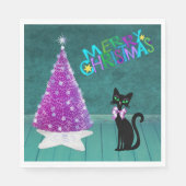 Serviette En Papier Pink Silver Mid Century Chistmas Tree Cat Teal (Devant)