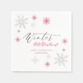 Serviette En Papier Pink Silver Winter Snowflakes 1st Birthday (Devant)