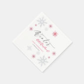 Serviette En Papier Pink Silver Winter Snowflakes 1st Birthday  (Coin)