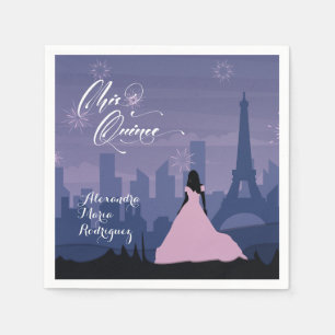 Serviette En Papier Pink & Slate Blue Paris Feu d'artifice Quinceañera