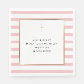 Serviette En Papier Pink Stripe Gold Cross Holy Communion Message (Devant)