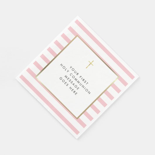 Serviette En Papier Pink Stripe Gold Cross Holy Communion Message (Coin)