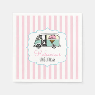 Serviette En Papier Pink Stripe Ice Cream Camion Papier d'anniversaire