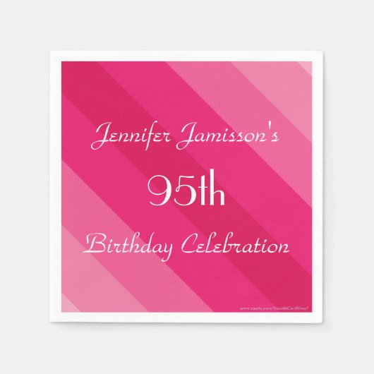 Serviette En Papier Pink Stripe, Nom, 95e Anniversaire Papier de fête (Devant)