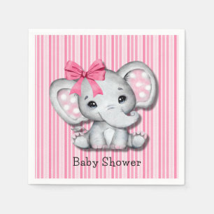 Serviette En Papier Pink Stripes Aquarelle Elephant Girl Baby shower