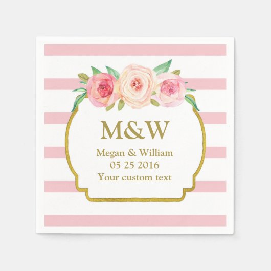 Serviette En Papier Pink Stripes or rose Mariage (Devant)