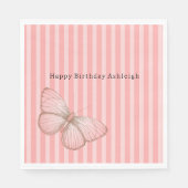 Serviette En Papier Pink Stripes with Butterfly Birthday (Devant)