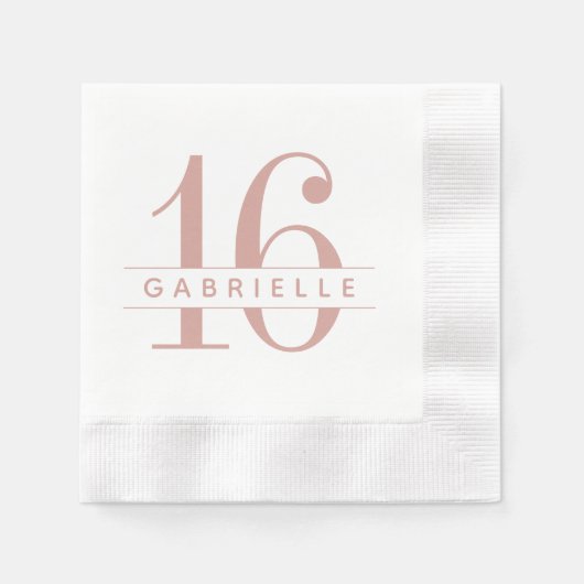 Serviette En Papier Pink Sweet 16 Anniversaire Nom du monogramme (Devant)