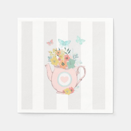 Serviette En Papier Pink Teapot with Flowers & Butterflies (Devant)