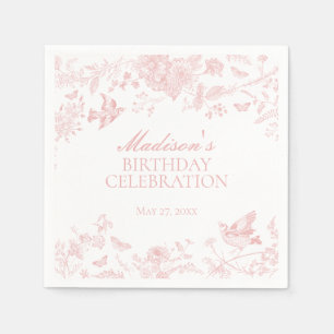 Serviette En Papier Pink Toile De Jouy Vintage Floral Anniversaire