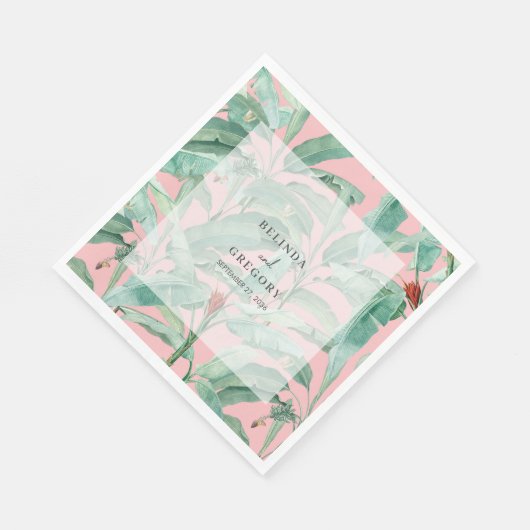 Serviette En Papier Pink Tropical Banana Palm Feuille Mariage (Coin)