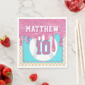Serviette En Papier Pink & Turquoise Baseball Drip Birthday Party (En situation)