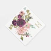 Serviette En Papier Pink Turquoise Bourgogne Floral Mariage (Coin)