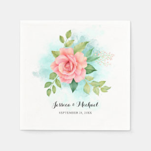 Serviette En Papier Pink Turquoise Ombre Floral Bouquet Rose Mariage