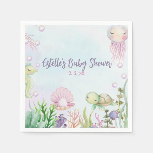 Serviette En Papier Pink Under the Sea Baby shower serviettes (Devant)