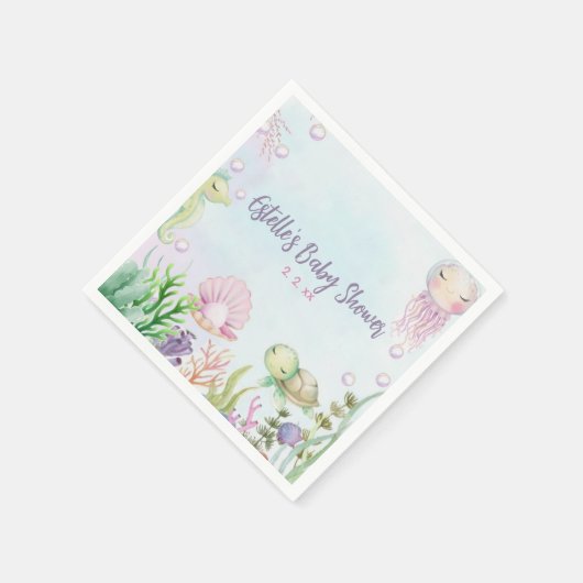 Serviette En Papier Pink Under the Sea Baby shower serviettes (Coin)