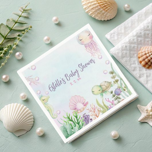 Serviette En Papier Pink Under the Sea Baby shower serviettes