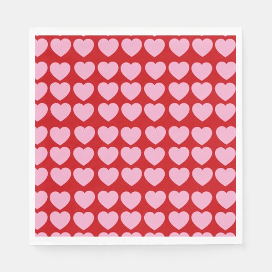 Serviette En Papier Pink Valentines Hearts on Red (Devant)